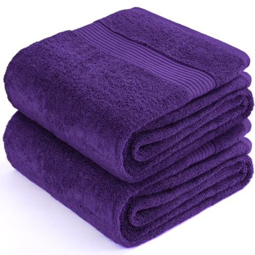 Image of Cotton Paradise 100% Cotton Turkish Towel Set, Soft Absorbent Quick Dry, 2 Piece 35x70 Bath Sheet Set, Violet Purple