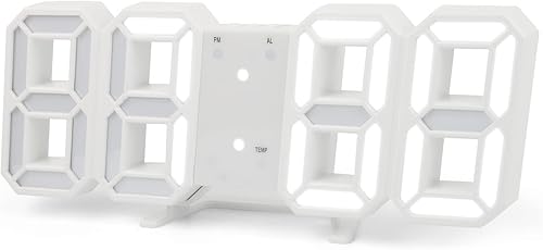 VIPMOON Reloj despertador digital LED 3D, reloj de pared de 9.1 pulgadas con atenuación automática, 1224 horas, hora, fecha, temperatura, relojes