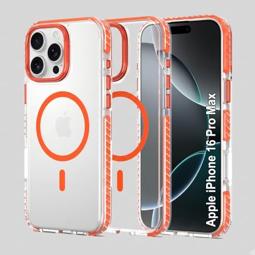 Image of Zapcase Crystal Clear Back case for iPhone 16 Pro Max | PC Back | TPU Bumper with Inner Rubber Grip | Metal Camera Guard Bezel | Metal Buttons | Scratch Resistant | 2 Layer Edge Protection | Orange