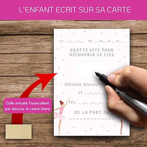 RXLITE NOUVEAUTE KIT CREATIF DE 10 CARTES D'INVITATION ANNIVERSAIRE A GRATTER THEME DANSEUSE EN FRANCAIS: 10 CARTONS, 10… - Image 4