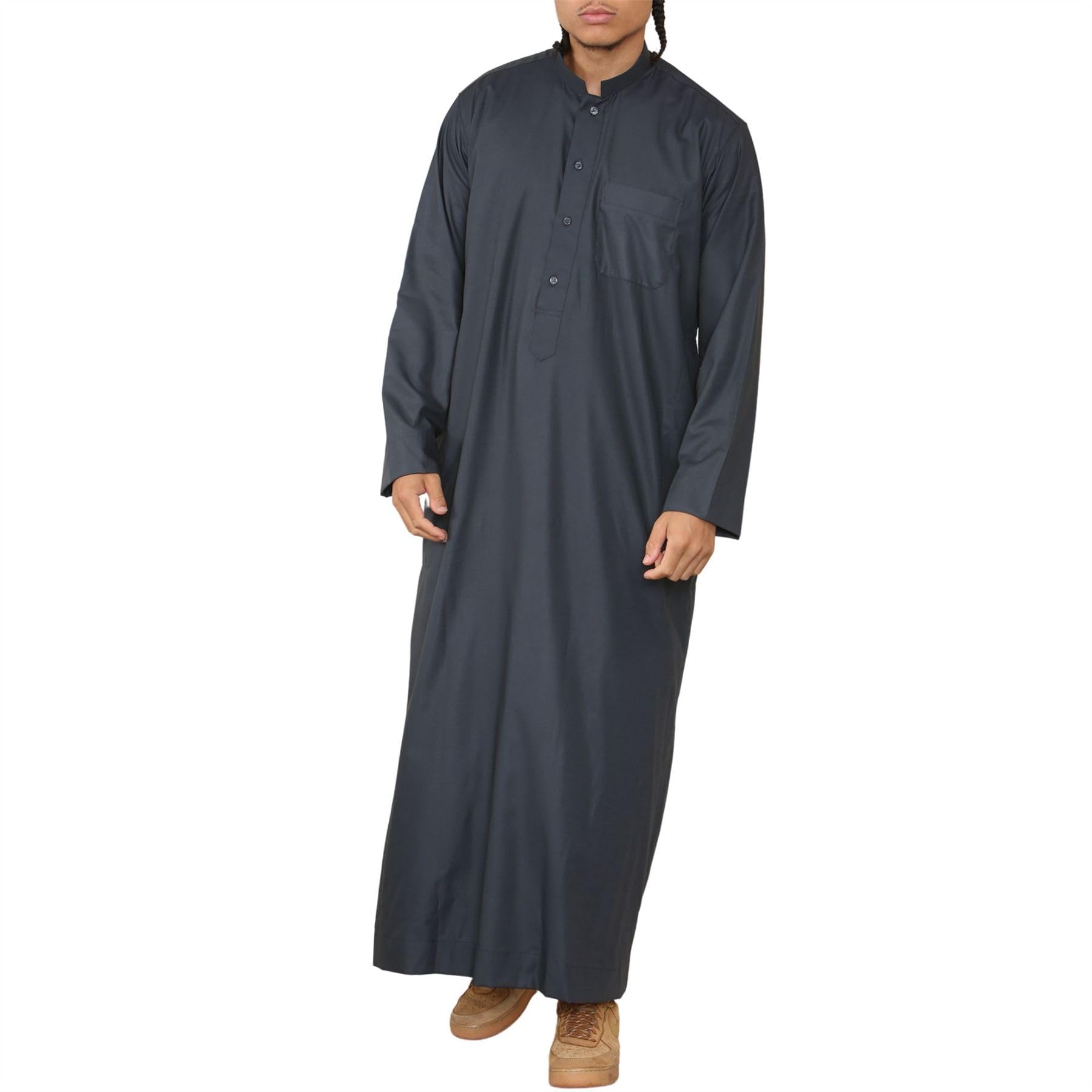 Truclothing Men's Charcoal Thobe Jubba Nehru Stand Collar Islamic Clothing Muslim Cotton Kaftan Dress Robe Saudi - M - 54