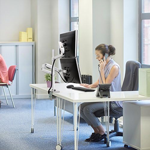 Ergotron LX Vertical Stacking Dual Monitor Arm, VESA Desk Mount for 2 Monitors Up to 40 Inches, 7 to 22 lbs Each Tall Pole, White