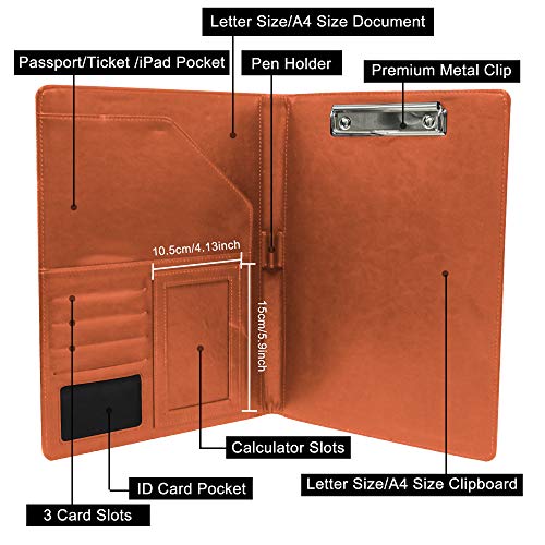 Graduationmall Pu Leather Portfolio Folder, Clipboard Folder Organizer, Resume Portfolio Folder For Men/Woman With A4 Size Clipboard（Brown） #TOP1
