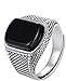 ZZX Anillo de Piedra Negra para Mujer y Hombre, Anillo de ónix de circonita cúbica de Boda Vintage de tamaño Abierto de Plata esterlina S925