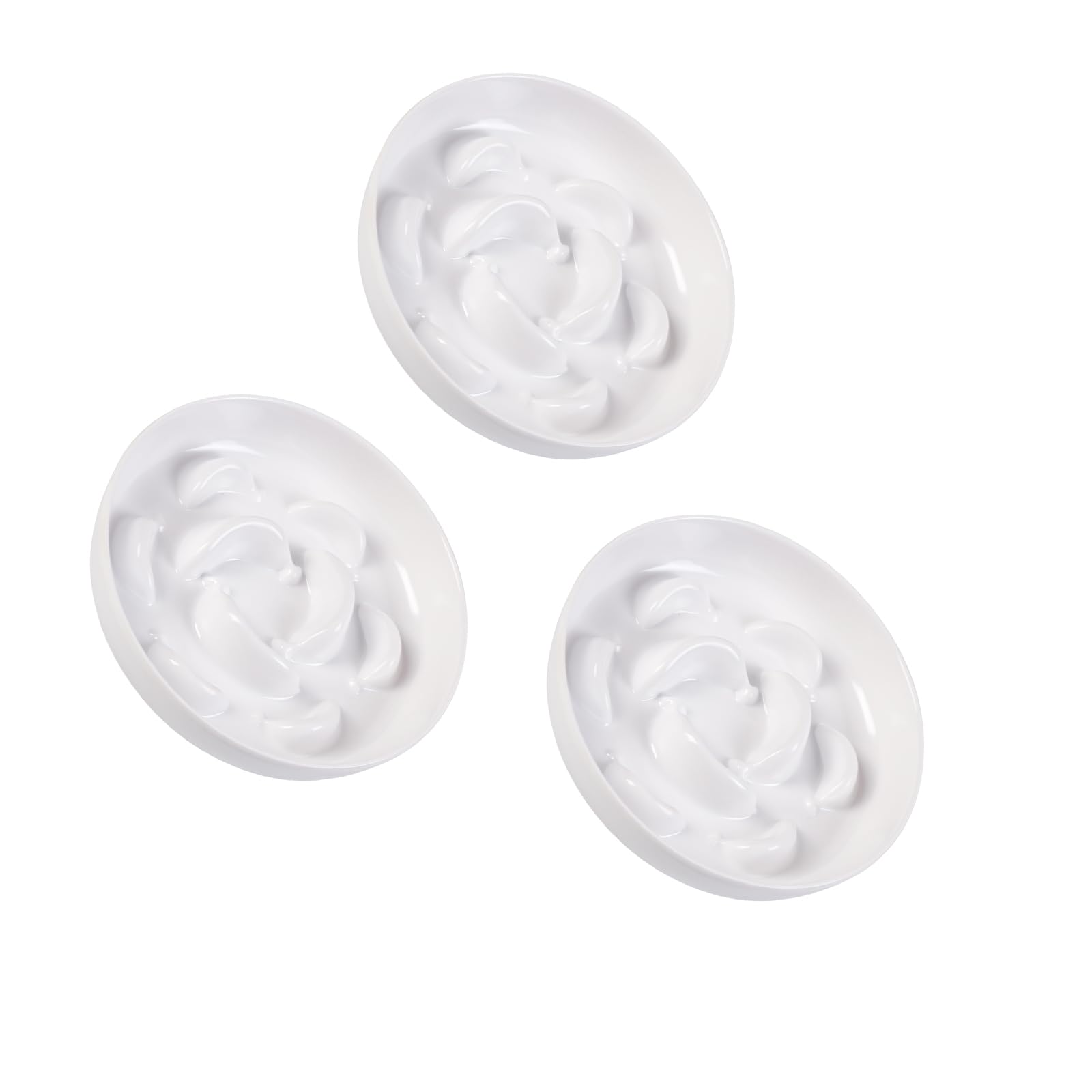 Melamine Slow Feeder Cat Bowls - Set of 3 Cat Food Dishes - Fun Maze Design for Slow Feeding - Dishwasher Safe - White × 3