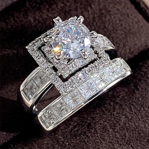 2Pcs/Set Exquisite Wedding Rings for Women Luxury Round Zirconia Jewelry for Engagement