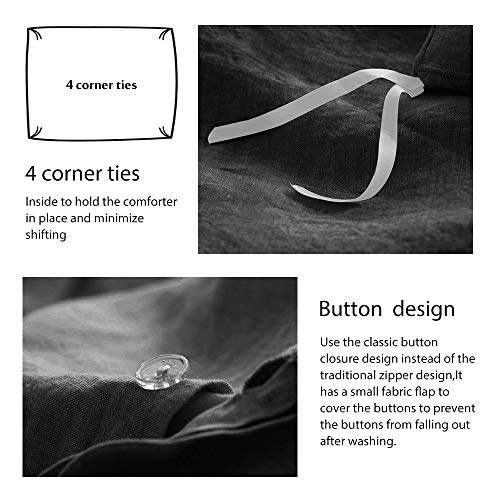 Simple&Opulence 100% Washed Linen Duvet Cover Set 3 Pieces Farmhouse Bedding Sets (1 Comforter Cover And 2 Pillowshams) With Hidden Button Closure(Charcoal Grey,King) #TOP3