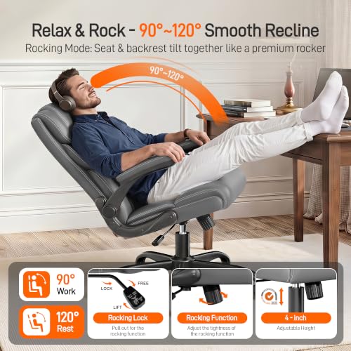 Image of Office Chair, Executive Mid-Back Computer Desk Chair with Flip-up Armrests