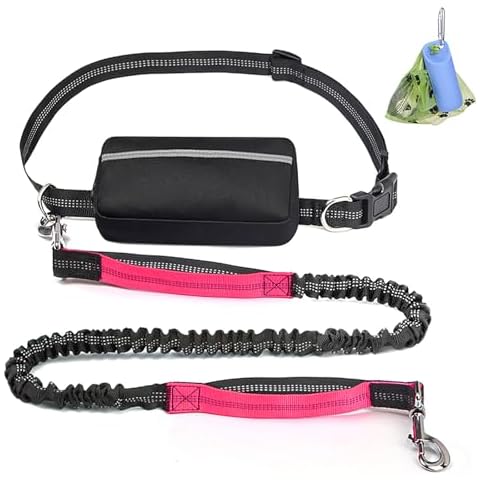 Hands Free Dog Leash, Dog Running Leash Waist Belt for Walking, Dog Waist Leash with Pouch and Poop Bag Dispenser, Shock Absorbing Bungee Dog Leash No Hands for Jogging Hiking, Medium Large Cover