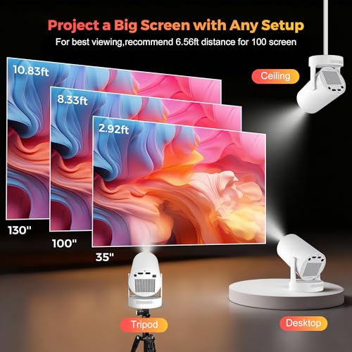 Image of Mini Projector with WiFi 6 and Bluetooth 5.4, Android 14 Smart Projector with Electric Focus, 180 Rotatable Stand, HD Portable Movie Projector for Bedroom, Home and Outdoor Use