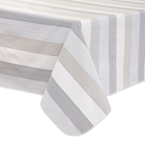Image of Walrus Heavy Duty Vinyl Tablecloth with Flannel Backing Waterproof Oil-Proof Plastic Table Cloth Stain-Resistant Wipeable Rectangle or Square Table Cover for Indoor and Outdoor (Line,60x102 Inch)