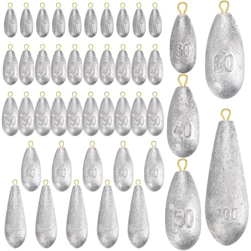 Hiboom Drop Shot Fishing Weights Sinker Kit 1oz, 1.5oz, 1.8oz, 2oz, 3.5oz Deep Drop Weights Streamlined Shape Sinker for Saltwater Catfishing Removable Bass Casting Fishing Accessory Rig