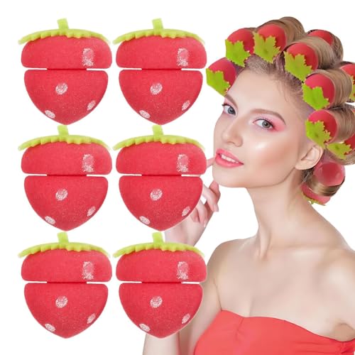 WJnflQN Rizador de cabello sin calor, rulos de esponja de fresa, rizador sin calor, 6 rizadores de espuma sin calor para dormir, herramienta de peinado para rizos
