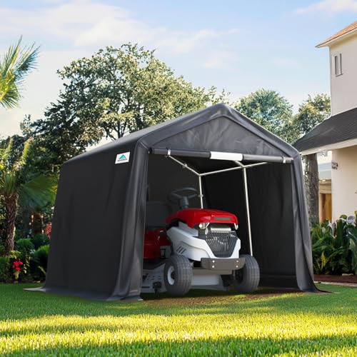 ADVANCE OUTDOOR 10x10 ft Heavy Duty Outdoor Patio Portable Canopy Storage Shelter Shed Carport with 2 Roll up Zipper Doors & Vents for Snowmobile Garden Tools Gray