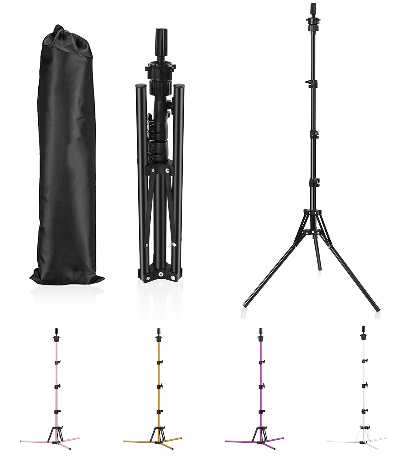 Stojak na perukę 160 cm, regulowany stojak na głowę manekina, wzmocniona metalowa głowa manekina do kosmetologii, treningu fryzjerskiego, czarny