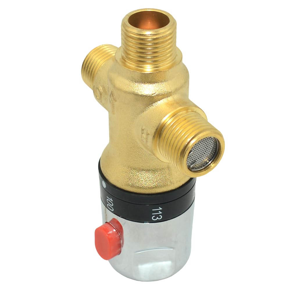 Valvola miscelatrice termostatica, in ottone massiccio, valvola termostatica per doccia, filettatura NPT da 1/2", valvola miscelatrice per scaldabagno per docce da bagno, sistemi solari e