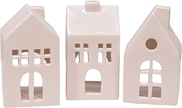 Mark Feldstein & Associates Glazed Porcelain Mini Village Houses, Set of 3, White, 4 Inch