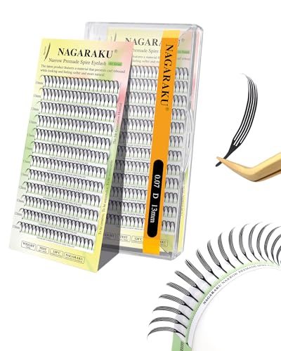 NAGARAKU Premade Anime Narrow Spire Fans 0.07 D Curl 13mm Mix Spikes