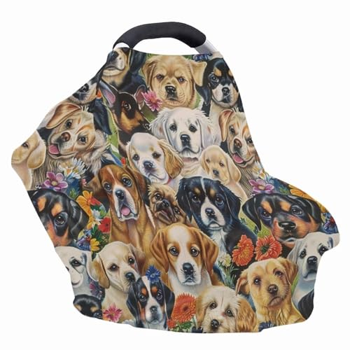 Image of Youngerbaby Dog Baby Car Seat Covers Nursing Cover Breastfeeding Soft Infant Carseat Canopy,Stretchy Breathable Cover for Stroller High Chair Shopping Cart Canopies
