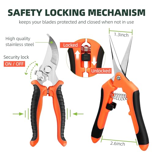 3 Pack Garden Pruning Shears, Stainless Steel Shears, Gardening Shears, Scissors, Garden Clippers, Pruning Snips, Pruning Shears for Gardening Tools(Orange)