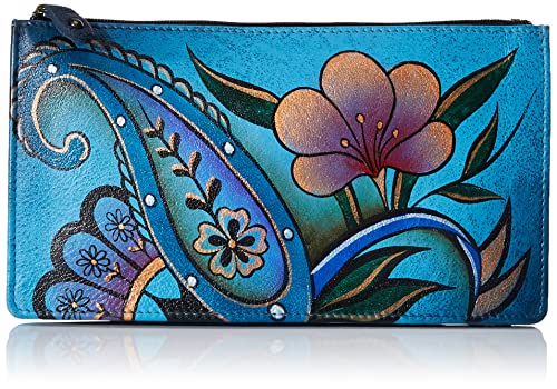 Anna by Anuschka Women's Hand Painted Genuine Leather Credit Card Case - Denim Paisley Floral