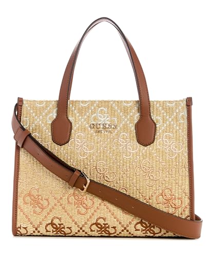 GUESS Bolsa Silvana com 2 compartimentos, logotipo de conhaque, Logotipo conhaque, One Size