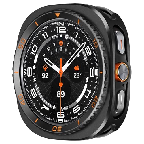 Amizee 3 in 1 Metal Case for Samsung Galaxy Watch Ultra Case (2025/2024) 47mm with Screen Protector Rugged Bumper Scratch Resistant Protection Cover for Galaxy Watch 7/8 Ultra Numeric-Black/Orange
