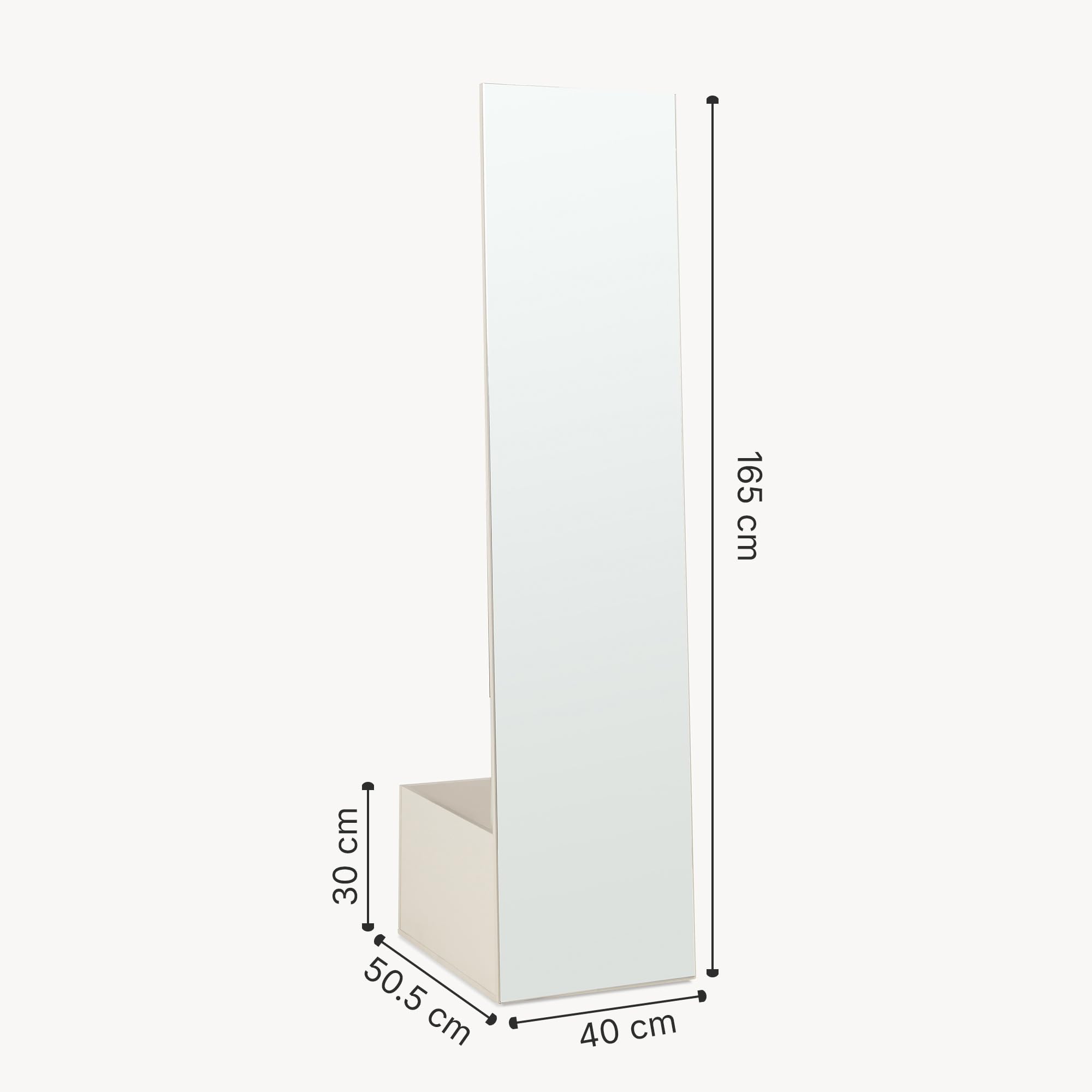 [en.casa] Specchio a Figura Intera con Stand Barra Appendiabiti Specchio Rettangolare da Terra e Vano Porta Oggetti Vestiti per Ingresso Camera da Letto Guardaroba 165x40x51 cm - Avena Oatmeal