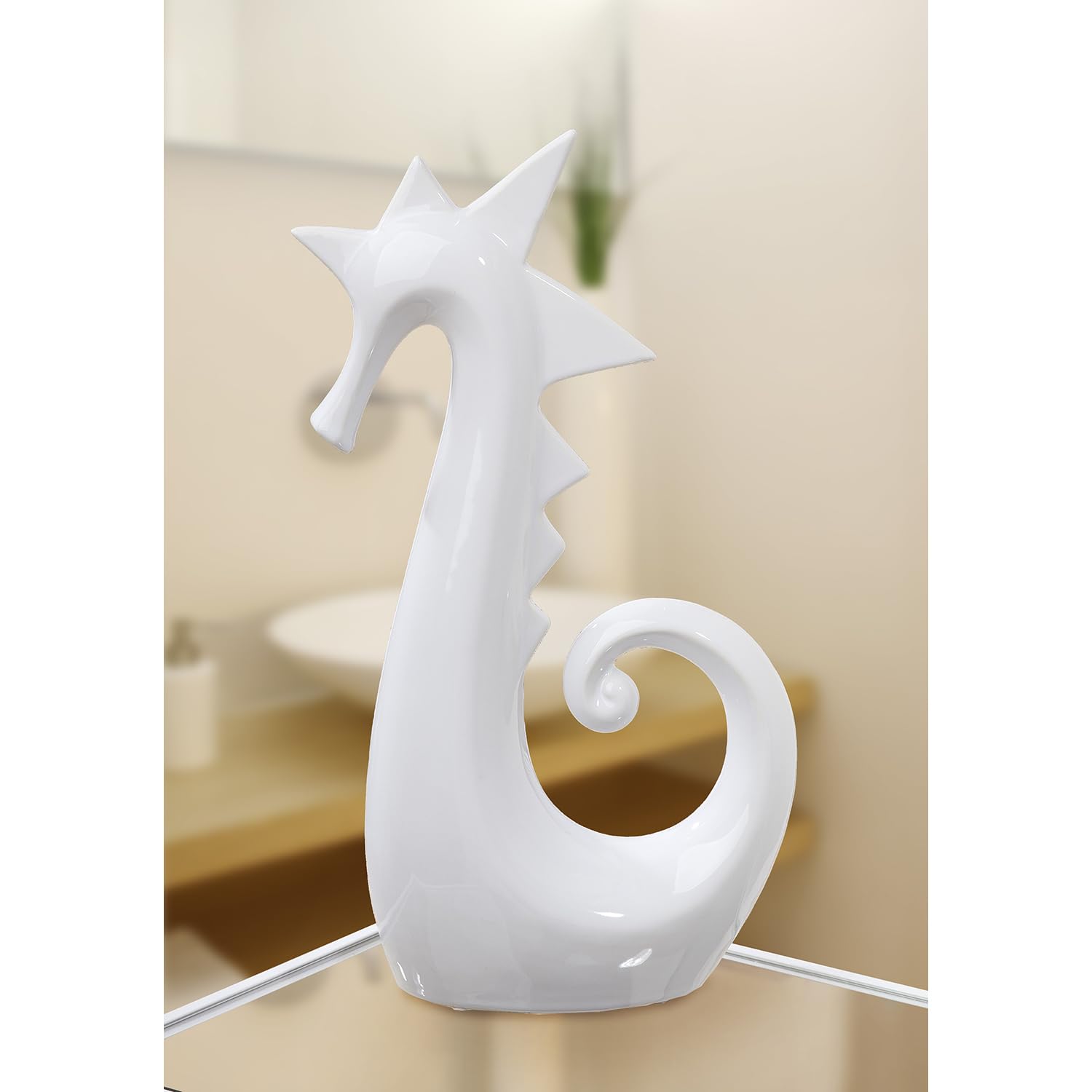 Casablanca figurka konika morskiego, dekoracyjna, biała, nowoczesna – konik morski, ceramiczne figurki do dekoracji łazienki, biała figurka dekoracyjna na prezent, dekoracja łazienki, błyszcząca