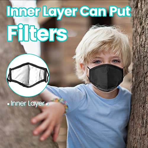 3-Ply 6 Pcs Kids Cloth Face Masks - Washable Reusable Breathable Children Face Masks (Kids Black) #TOP1