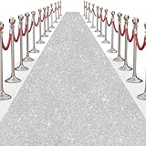 Glitter Carpet Runner for Party 2.6 X 30 ft Glitter Non-Woven Fabric, Carpet Rug for Event, Aisle Runway Runner for Wedding Ceremony, Movie Theme Party Decorations (Glitter Silver, 2.6FTx30FT)