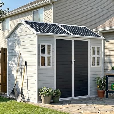 Restland 8x6 FT Resin Storage Shed with Floor Large Outdoor Shed Waterproof Plastic Garden Sheds for Patio, Backyard, Lawn