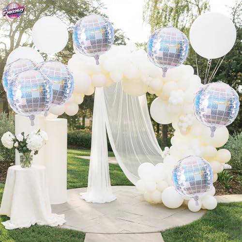 Image of 6 Pcs 22 Inch Iridescent Disco Ball Balloons Iridescent Big Disco Balloons