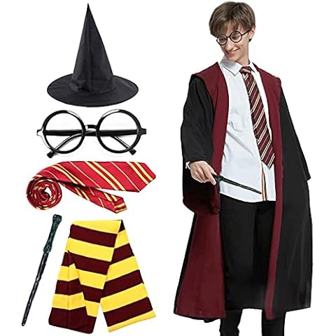 Amycute Erwachsene Cosplay Kostüm mit Umhang Outfit Set Zauberstab Krawatte Brille Halloween Kostüme Zauberer Kostüm für Erwachsene für Cosplay, Karneval, Party, Geburtstag, Halloween Cover