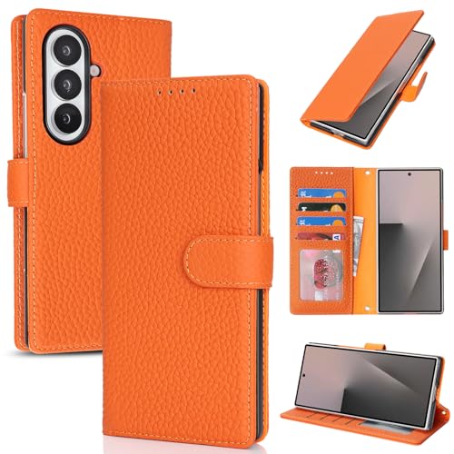 Étui pour Samsung Z Fold 7 avec béquille intégrée et fentes pour cartes en cuir véritable