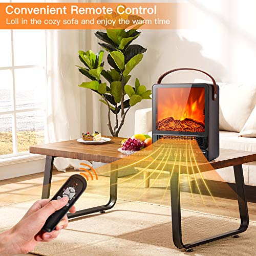 Tangkula 14.5" Mini Portable Electric Fireplace, 750W/1500W Tabletop Stove Heater With 3D Flame & Remote Control, Electric Fireplace Heater With Overheat Protection,12H Timer (Walnut) #TOP7