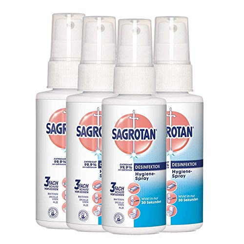 Sagrotan Hygiene Pumpspray (Desinfektionsmittel für Textilien und Oberflächen im Haushalt, Sprühflasche im praktischen Vorteilspack) 4 x 100 ml