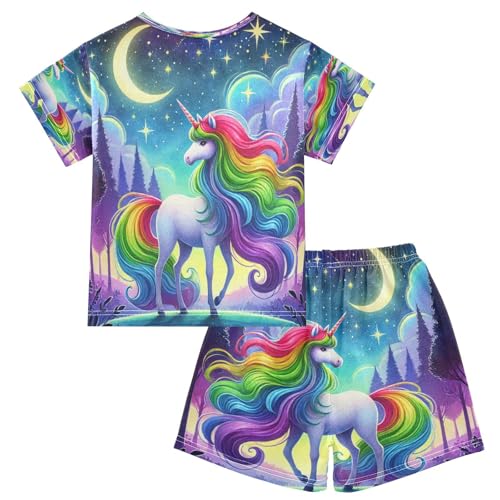 Unicorns Moonlit Night Pajama Set Short Sleeve Summer Pajamas Shorts Sets PJ Clothes Set Soft 5Y2