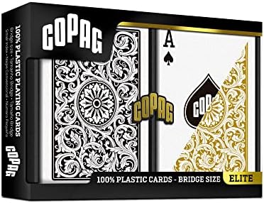 Copag Elite Plastic Playing Cards, Bridge Size, Regular Index, Black & Gold, Double Deck Set