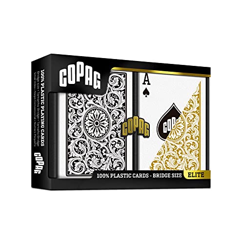 Copag 1546 Design 100% Plastic Playing Cards, Bridge Size Black/Gold (Standard Index, 1 Set) #TOP1
