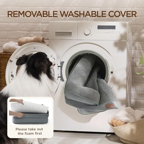 Image of Bedsure Self Warming Orthopedic Dog Bed Medium Size Dogs - Washable Medium Dog Bed Waterproof, Comfort Pet Couch with Removable Cover, Pets Sofa with Nonskid Bottom, Grey, Non-Electric