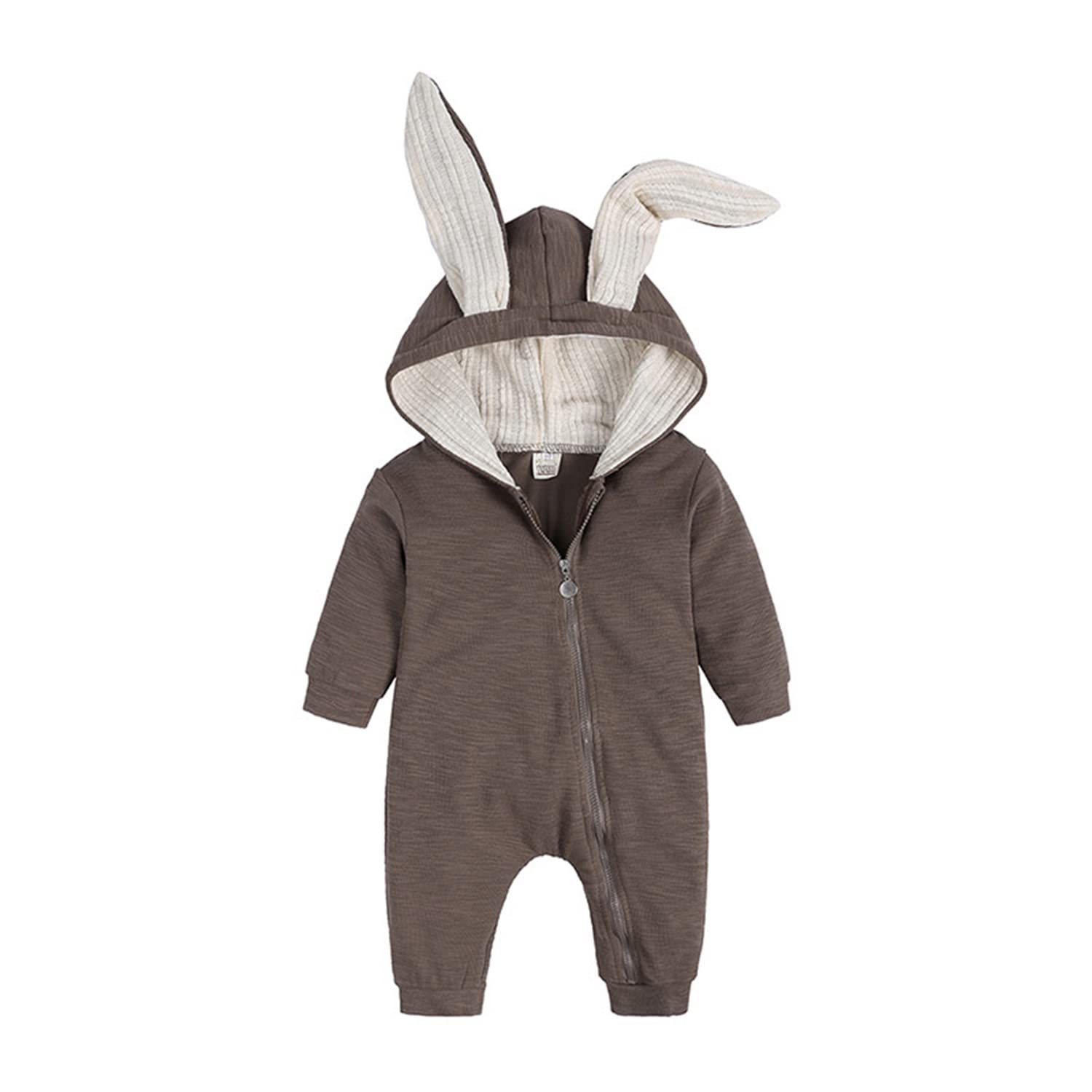 Verve Jelly Neugeborenes Baby Jungen Mädchen Strampler Baumwolle Netter Hase Lange Ärmel Reißverschluss Hoodie Body Infant Pyjama Overall Outwear Braun 66 3-6 Monate