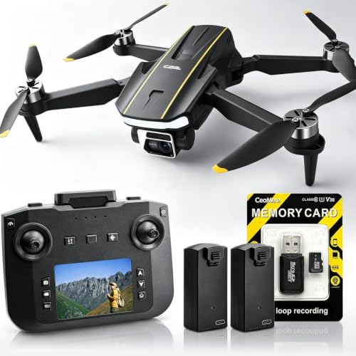 2K Video Drone with Camera for Adults, LCD Screen Remote Controller, 36 Min Flight Time, CHUBORY A68 Foldable Drone, 90° Adjustable Camera, Optical Flow Hover, 2 Batteries, Headless Mode, 3 Speed, Gesture Photo Video, App Control, 4GB MicroSD Card