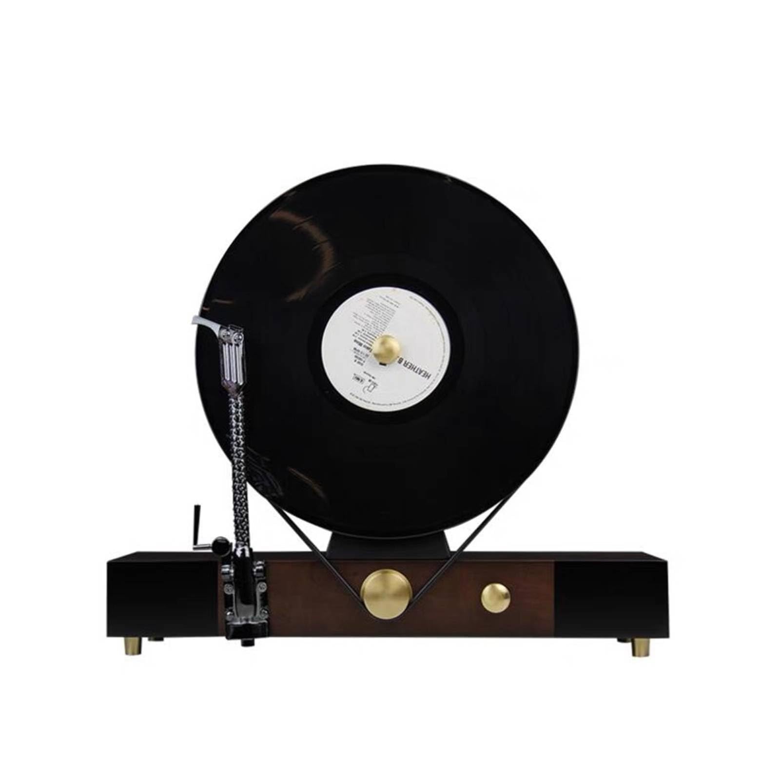 Harilla Giradischi Simulato Scultura Giradischi Vinile Ornamento Musicale Decorazione da Tavolo con Braccio Tono E Disco Verticale Struttura Stabile in Lega