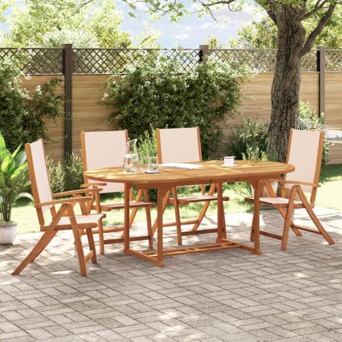 Somanki 5-TLG. Garten-Essgruppe Massivholz Akazie und Textilene, Esstisch Mit Stühlen Set, Gartenmöbel Sitzgruppe, Balkon Möbel, Gartenlounge Set, Terrassenmöbel, Balkonmöbel Set - 3279272