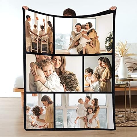 Baosity Custom Blanket with Photos Text | Personalized Picture Blanket Throw Using My Own Photos | Custom Photo Bed Blanket | Personalized Christmas Birthday Gifts for Mom Dad Family Friends Kids Cover