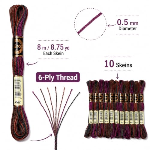 Image of FASHEWELRY 10 Skeins Embroidery Floss Thread 0.5mm Dyed Cross Stitch Floss 6-Ply Friendship Bracelet String for Jewelry Making Bracelets Sewing Knitting Stitching Craft DIY (Deep Magenta)