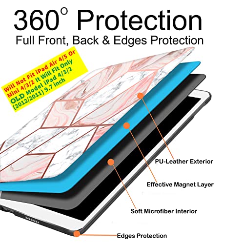 Image of DuraSafe Cases for iPad 2nd 2011 3rd 4th Gen 2012-9.7 Inch [iPad 4 iPad 3 iPad 2 Old Model ] A1458 A1416 A1395 MC705HN /A MD328HN /A Printed Smart PU Leather Flip Folio Book Cover - Marble Pink
