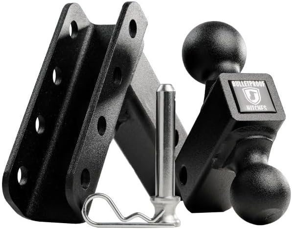 BulletProof Hitches - 2.0" Adjustable Light Duty Trailer Hitch (10,000 lb. Rating) - 4" Drop/Rise Trailer Hitch with 2" & 2-5/16" Dual Ball - Powder Coat, Box Steel, Corrosion-Resistant