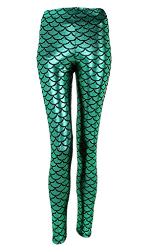 Ayliss Leggings Ajustados de Cintura Alta para Mujer, con Estampado de Escamas de Sirena, elásticos, Ajustados, elásticos, para Fiesta, Verde, 30-36